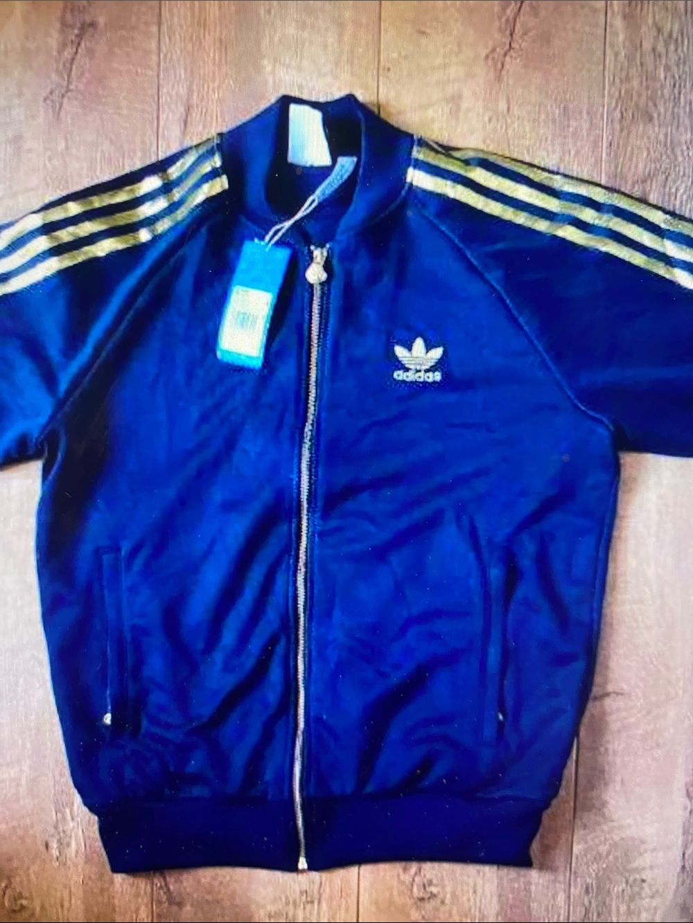 adidas Navy Blue Bomber Jacket with Gold Stripes